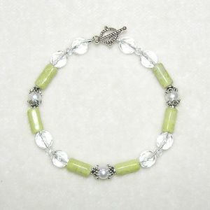 Jasper, Pearl & Crystal Sterling Bracelet